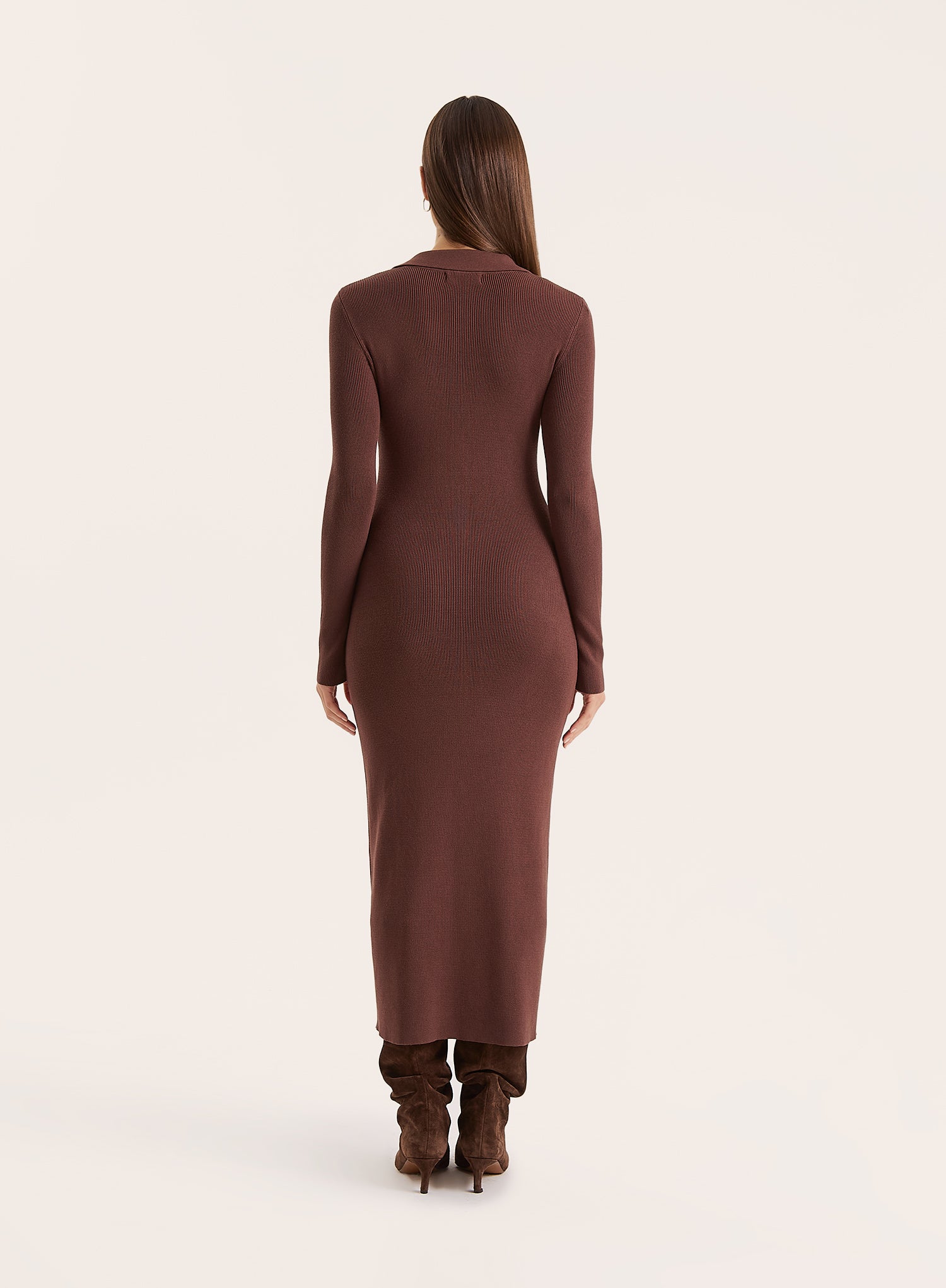 Chocolate Collared Button Down Knitted Dress